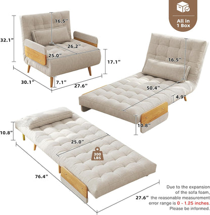 JASIWAY Convertible Sofa Chair Bed, 28" Mid-Century Sleeper for Adults