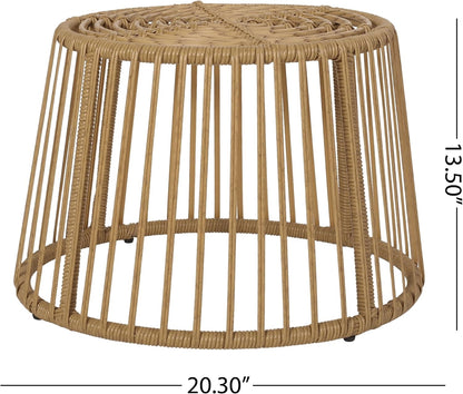Boho Style Polyethylene Rattan Side Table, Cage Frame Structure with Tightly Wrapped Handcrafted Wicker