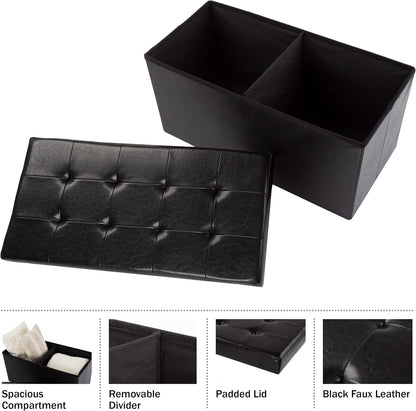 Lavish Home Storage Ottoman - 30-Inch Folding Faux Leather Footrest, Linen Chest, or Bench with Removable Bin for Living Room or Bedroom (Black)