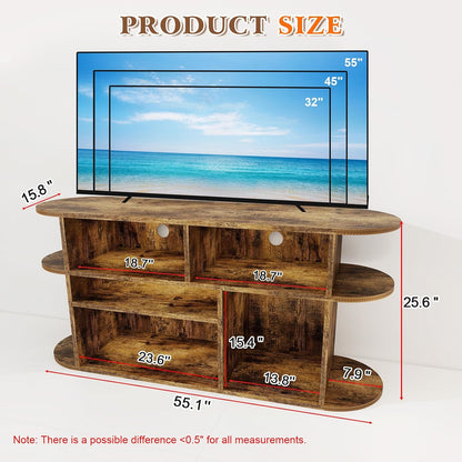Solid Wood TV Stand for Living Room, Entertainment Center with Storage, TV Console, Adjustable Open Shelves&Wire Holes&Anti-Collision, Television Stands for Bedroom and Office