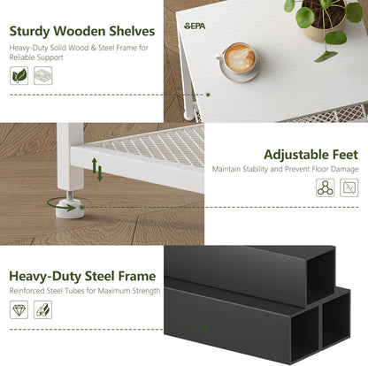 Heybly Small Side Table Set of 2, Tall End Table with Adjustable Shelf, Telephone Table, Nightstand, Accent Table Stand, Small Entryway Table, Bedroom,Living Room, Office,Bathroom, White, HET003WT2