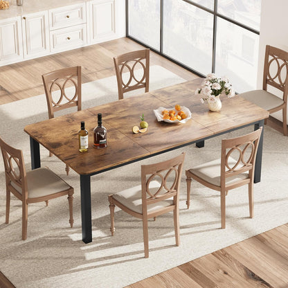 78.7" Industrial Dining Table for 6-8, Vintage Kitchen Table with Sturdy Metal Frame, Rectangular Dinner Tables for Kitchen, Dining Room, Living Room