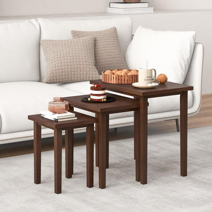 Giantex Nesting Tables Set of 3, Farmhouse Stacking Side Table with Rubber Legs, Wooden Rectangle Accent End Table, Nesting Coffee Tables for Living Room Bedroom (Walnut)