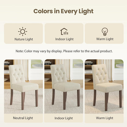 Upholstered Dining Chairs Set of 6 - Modern Parsons Kitchen & Dining Room Chair with Diamond Tufted Back, Solid Wooden Legs for Apartment, Café, Vanity
