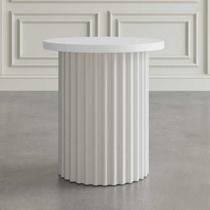 Jofran Round End Table with Fluted Pedestal Base, Mid-Century Modern Side Table for Living Room Bedroom, Accent Table, White