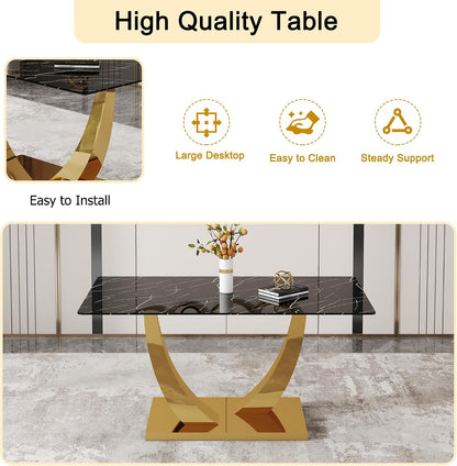 Modern Dining Table for 4/6, 63 Inch Faux Marble Dinner Table, Rectangular Kitchen Table, Easy Assembly Kitchen and Dining Room Table with Durable Frame, Scratch and Heat Resistant
