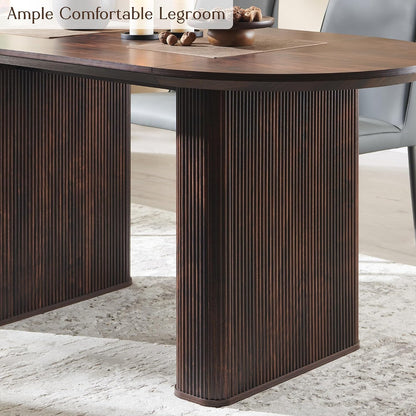 T4TREAM 63" Fluted Oval Dining Table for Kitchen Living Room, Walnut | Mid Century Modern Kitchen Table, Seats 4-6, Thickened Edge and Sturdy Strip Pedestal Base