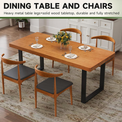 Stylish Modern Minimalist Solid Wood Dining Table with Sturdy Metal Base – Easy Assembly, Versatile Design for Dining Rooms, Living Rooms, and Offices