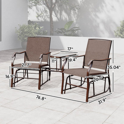 Outsunny Outdoor Glider Chair with Table 2-Seat Patio Loveseat Coffee Brown | Rocking Chair Swing Love Seat, Breathable Sling, Backyard Garden Porch