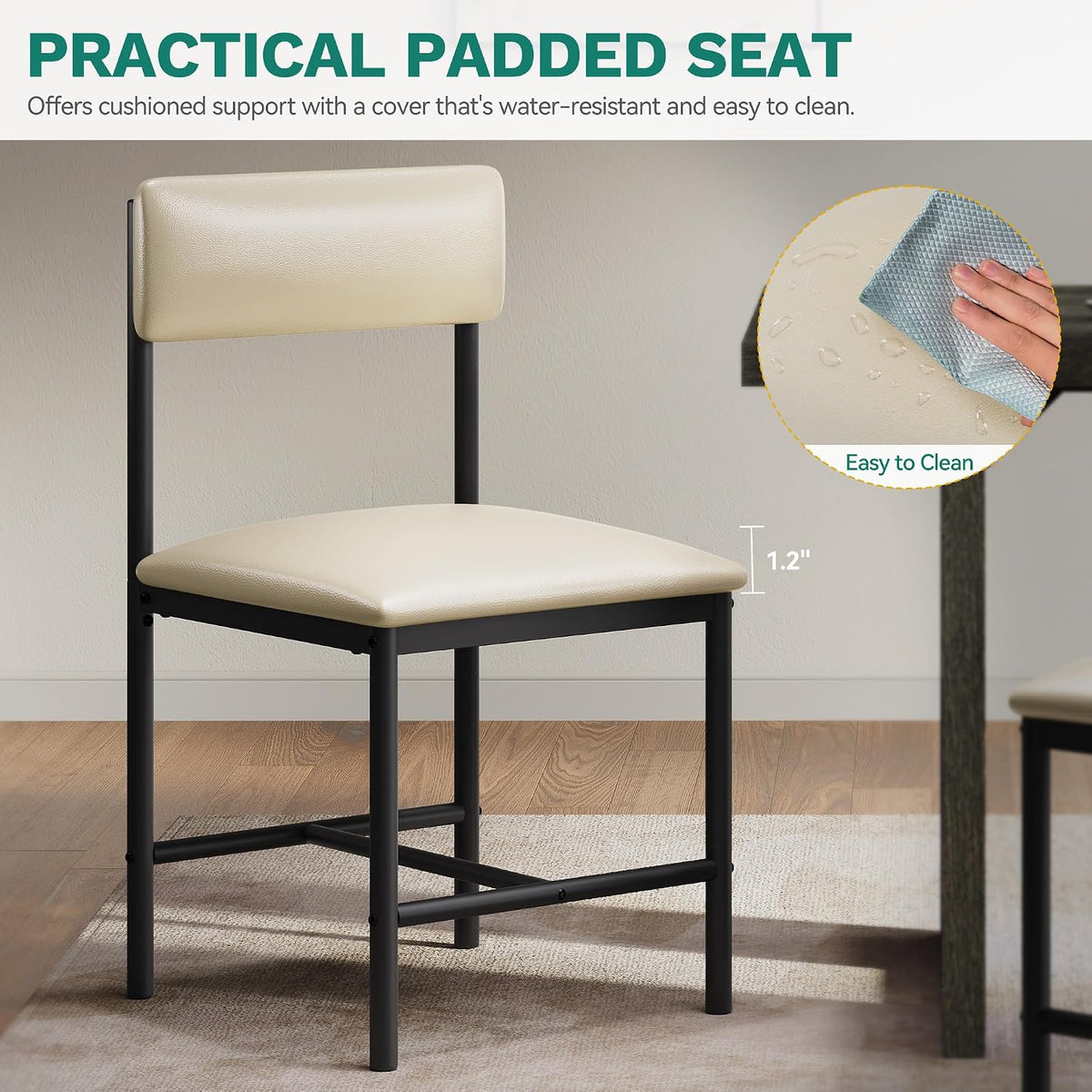 DWVO Dining Chairs Set of 4, White Faux Leather with Metal Legs | Padded seat & backrest, sturdy metal legs, modern style, fits dining room kitchen restaurant, easy to assemble