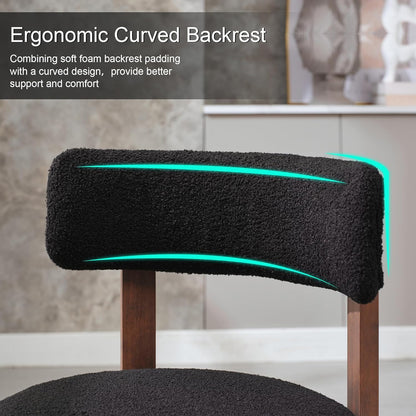 Okeysen Modern Dining Chairs Set of 4, Round Upholstered Armless Kitchen Chairs with Wood Legs Adjustable Foot, Mid Century Boucle Dining Chairs for Dining Room(Black)