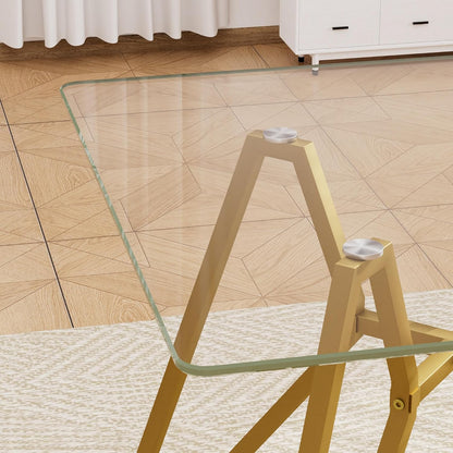 KEIKI 35.4-inch Square Tempered Glass Dining Table, Suitable for 2-4 People, Space-saving Small Kitchen Dining table, Equipped with Sturdy Metal Table Legs, Suitable for Dining Room, Living Room, Gold