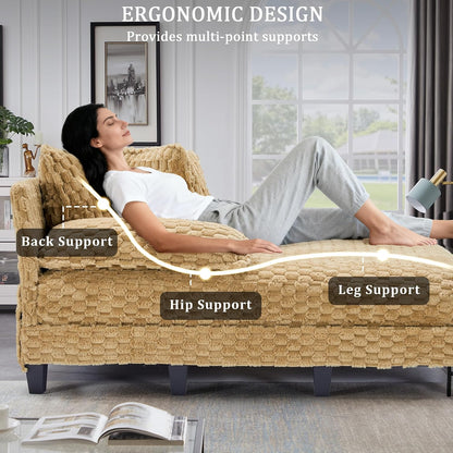 Faux Fur Oversized Chaise Lounge Indoor with Adjustable Backrest | 59 Inches Single Sleeper Sofa Chair, with 3 Lumbar Pillows, Upholstered, for Living Room, Bedroom, Office
