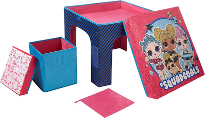 LOL Surprise 3 Piece Collapsible Table and Chair Set with Storage Table and 2 Ottomans