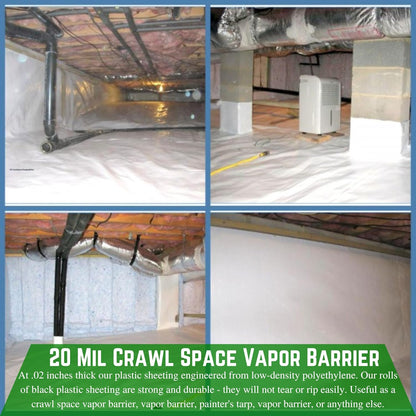 Farm Plastic Supply Crawl Space Vapor Barrier, 20 mil - Thick Plastic Sheeting, Drop Cloth Moisture Barrier for Crawl Space Encapsulation, Heavy Duty Polyethylene, Black & White Panda Film (18' x 50')