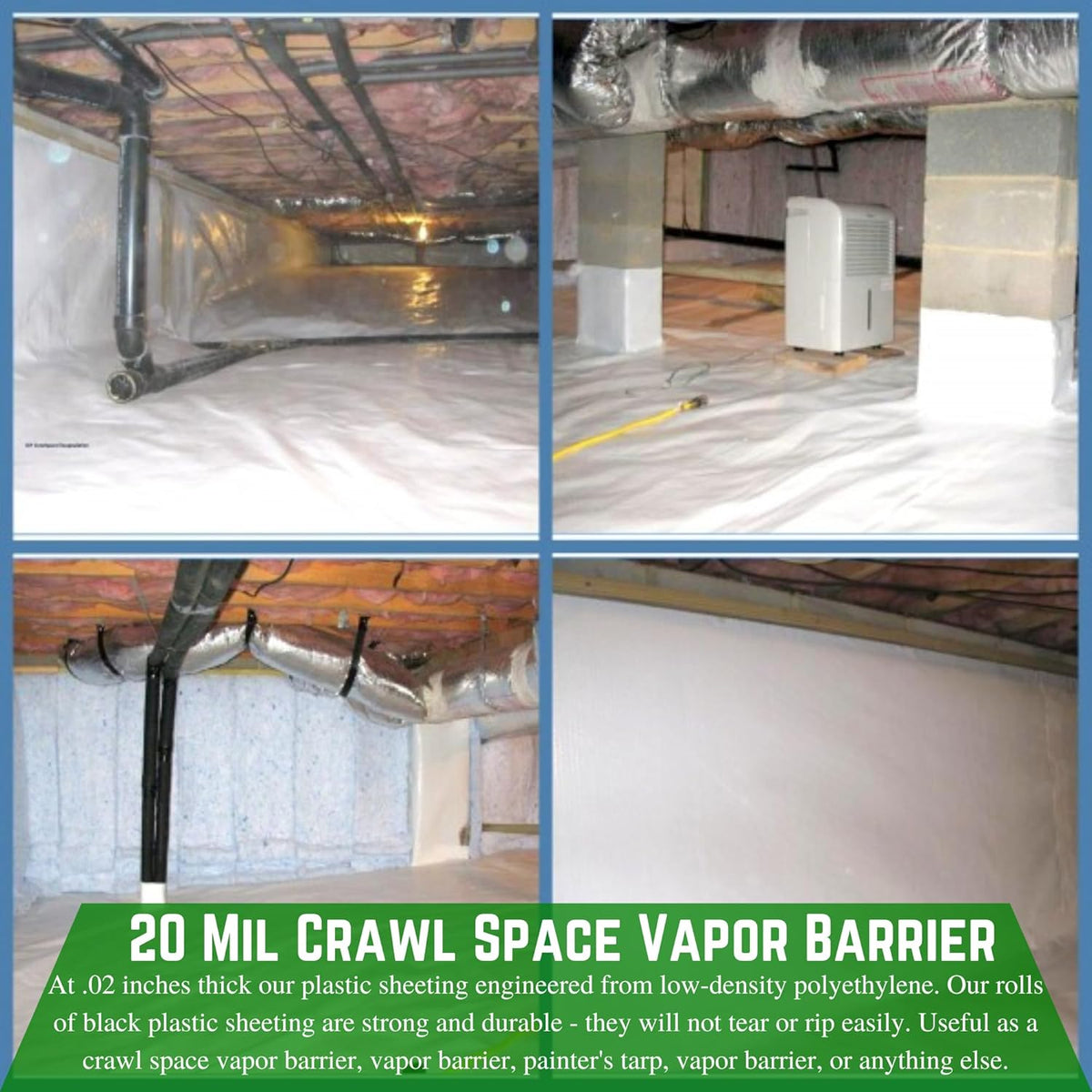 Farm Plastic Supply Crawl Space Vapor Barrier, 20 mil - Thick Plastic Sheeting, Drop Cloth Moisture Barrier for Crawl Space Encapsulation, Heavy Duty Polyethylene, Black & White Panda Film (12' x 75')