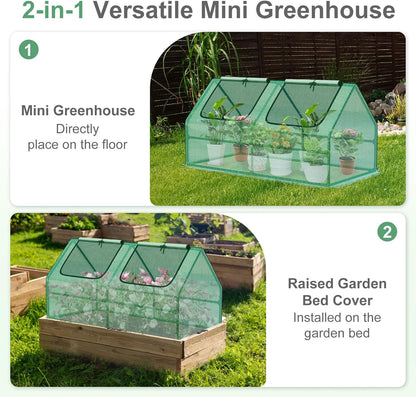 Aoodor 4 x 2 x 2 ft Mini Greenhouse with 2 Zipper Doors, Water Resistant, UV Protected for Flowers, Vegetables and Herbs, Green