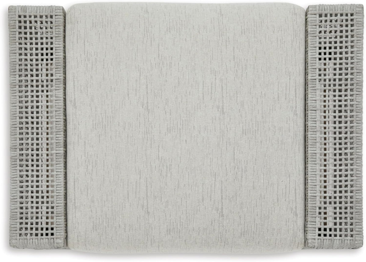 Signature Design by Ashley Seton Creek Casual Nuvella Weather Resistant Fabric Outdoor Ottoman with Cushion, Light Gray & Light Brown