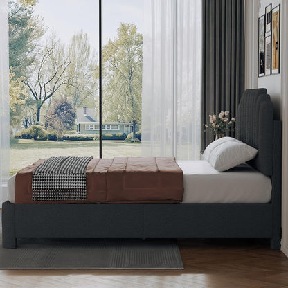 Queen Size Bed Frame with Adjustable Headboard, Grey Boucle Bed Frame