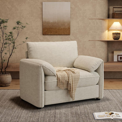 ONBRILL Oversized Accent Chair, 41 Inch Chenille Fabric Armchair, Beige | Comfy Single Sofa Chair with Padded Arms, Pocket Spring Cushion, Modern Reading Chair for Living Room, Bedroom, Apartment