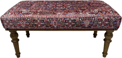 Boho Red Heriz Rug Upholstered Ottoman Bench, Piano Bench, Decorative Farmhouse Bench, Wood Bench, Entryway Footstool Ottoman Bench, Kitchen Dining Bench (18x18X36, Red Heriz)