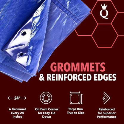QUEEN OF TARPS | 6x8 Light Duty Tarp Waterproof, 70 GSM is 7 MIL, UV/Tear Resistant Tarp, Camping, Outdoor Furniture, Car, Tents, Painting, Firewood Protection | 6x8, Light Duty