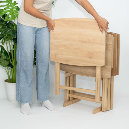 PJ Wood XL Oversize Tray Table, Natural Wood, 5-Pack | 33.2 lb Capacity, Rectangular Shape, Foldable Design, Space-Saving Storage