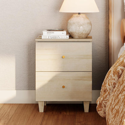 WAMPAT Nightstands with Charging Station&2 Sliding Storage Drawers, Modern Farmhouse End Tables Wood Bedside Table with 2 AC Outlets & USB Ports for Living Room, Bedroom, Light Oak