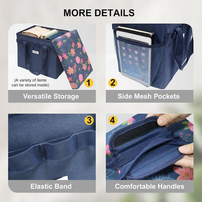 49L Floral Foldable Storage Ottoman 220lb Heavy Duty Sitting Stool | 2-in-1 Seating footrest, Thick floral padded seat, Mesh side pockets, Padded handles, For home camping picnic