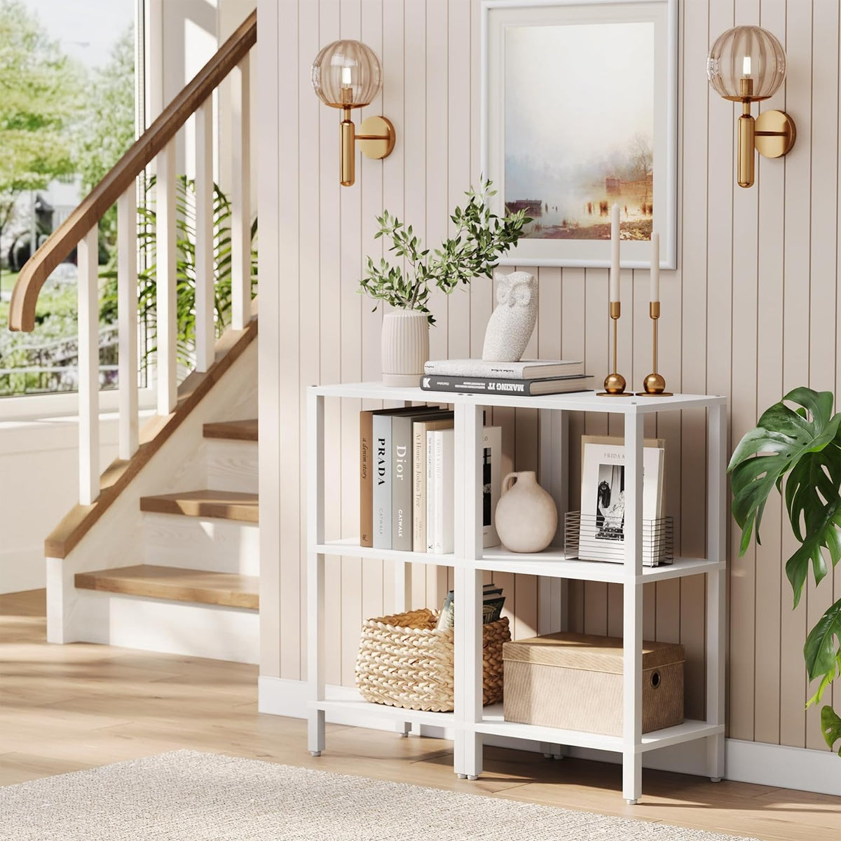 TUTOTAK Bookshelf, 6-Tier Tall Book Shelf, Narrow Bookcase for Small Space, DIY Stackable Bookshelf, for Living Room, Office, Study, Entryway, Industrial, White BS01BW006