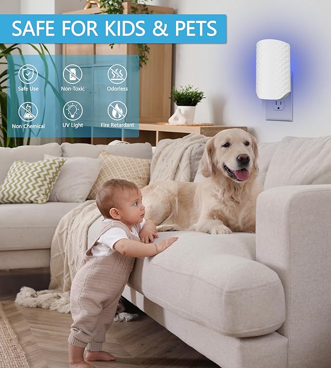 Flying Insect Trap for Indoors, Bug Killer Light Trap for Fruit Flies, Gnats, Moths, and Houseflies, 2 Devices + 8 Refills, Best Fly Traps for Home, Kitchen, Bedroom, Plant Area, Garages