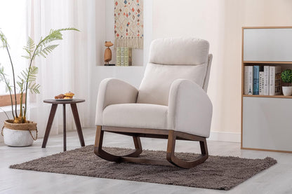 Rocking Chair,Nursing Chairs with Foot Rest for Mom, Rocker Glider Chair with High Backrest for Living Room, Bedroom, Upholstered Lounge Chair with Solid Wood Base for Relaxin (Beige)