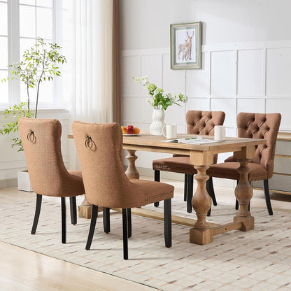 Linen Upholstered Dining Chairs Set of 6, Espresso Brown Mid Century Modern Dining Chairs, Kitchen & Dining Room Chairs with Wood Legs, Sillas de Comedor (Coffee, 6 Pcs)