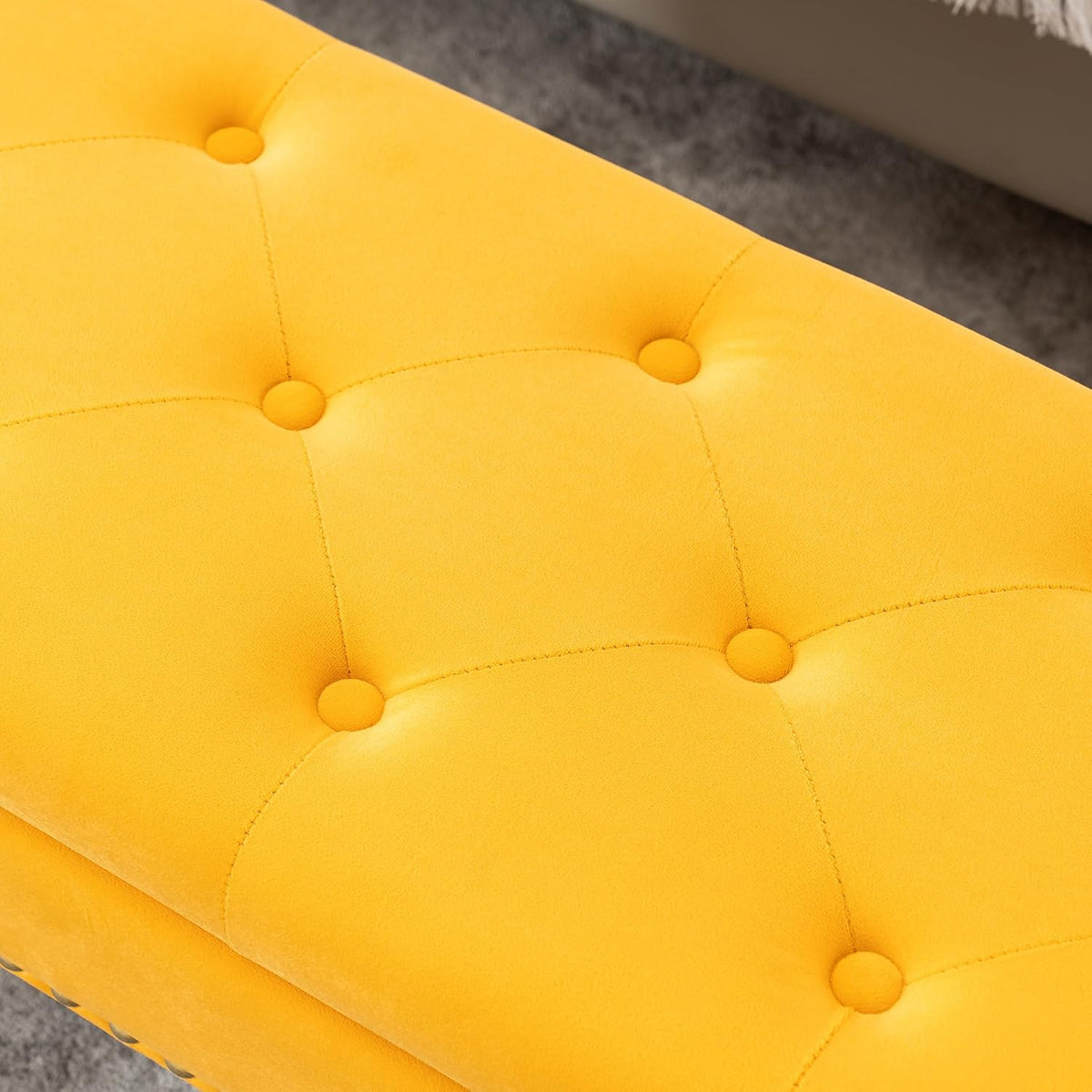 40" Mustard Yellow Velvet Storage Bench with Gold Legs Nailhead Trim | Tufted Ottoman, End of Bed Bench, Upholstered, For Bedroom/Living Room/Window/Entryway/Dining Bench, Modern, Rectangle