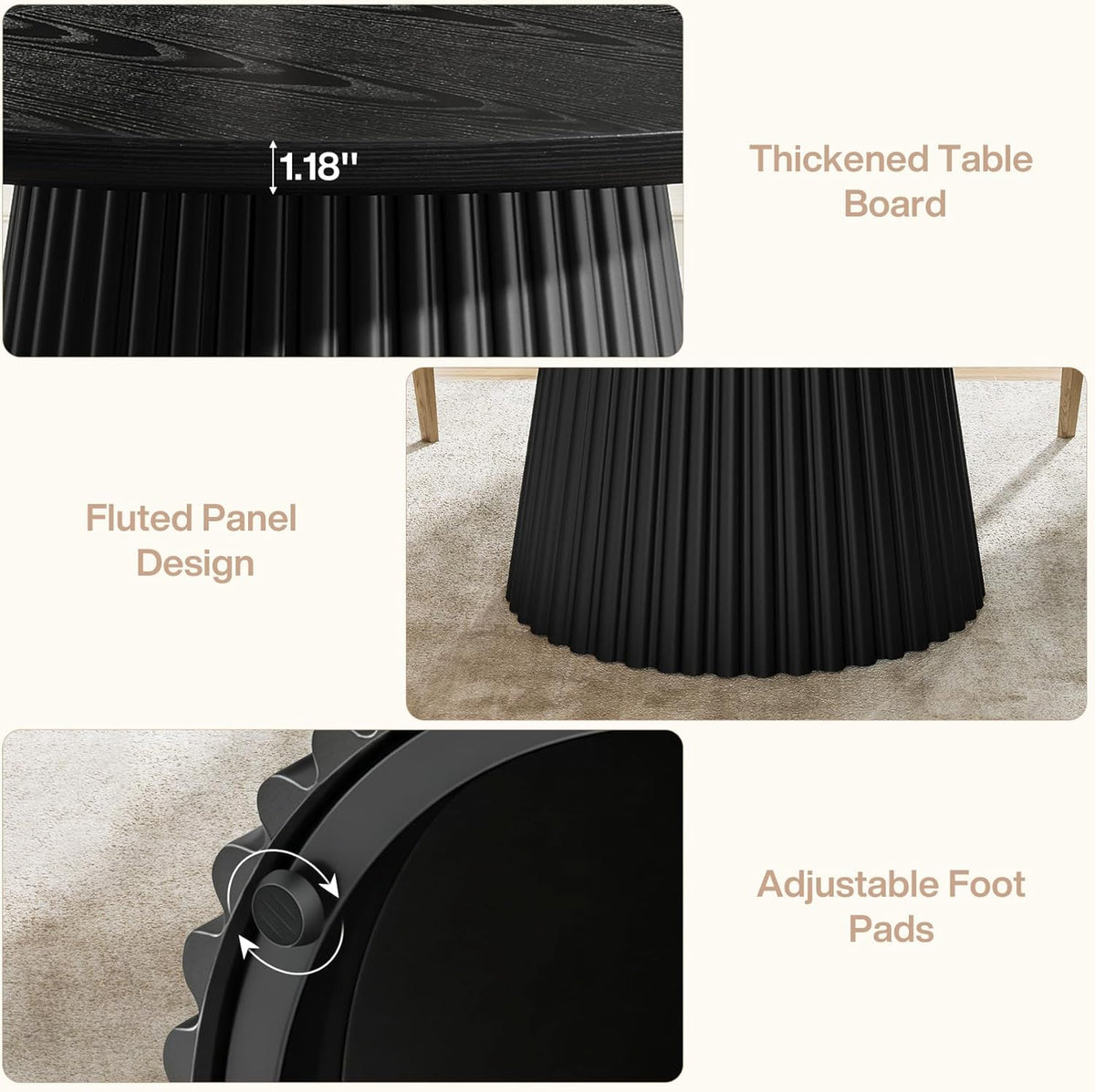 Tribesigns 47" Round Dining Table for 4-6 People, Farmhouse Circle Kitchen Table with Heavy Duty Fluted Pedestal Base for Dining Room, Kitchen, Living Room (Table Only)