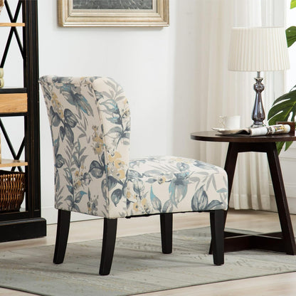 Roundhill Furniture Capa Print abric Armless Contemporary Accent Chair, Blue Leaves