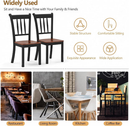 POWERSTONE Dining Chairs Set of 6, Rubberwood Kitchen Chairs, Black | Farmhouse Dining Chairs with W-Shaped Seat & Spindle High Back for Dining Room, Cafe, Canteen