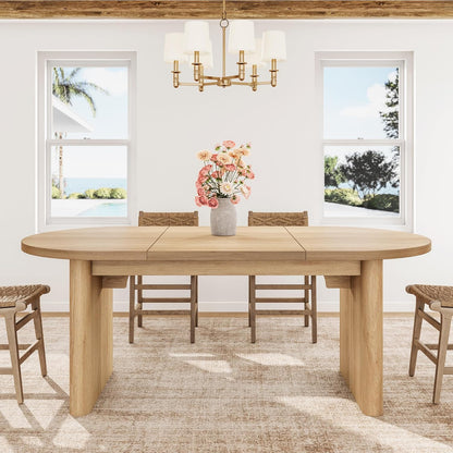 GarveeHome Oval Dining Table for 6-8 People, Long Large Kitchen Table with Thick Sturdy Wooden Base, Farmhouse Dining Room Table for for Kitchen, Living Room, Office (70.87" Long,Natural)
