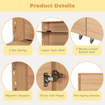 69" Compact Kitchen Pantry with Power Outlet, Freestanding Wooden Kitchen Organizers Storage Cabinet with Hutch and Foldable Workstation, Pantry Buffet with Adjustable Shelf for Dining Room, Natural