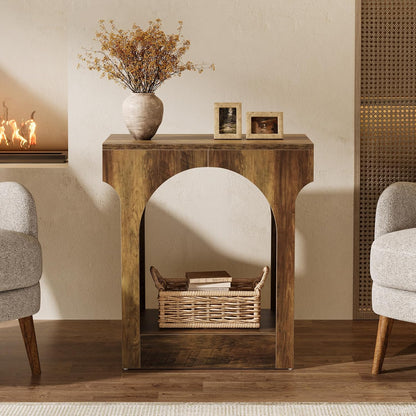 Tribesigns Wood End Table Set of 2, Side Table with Storage Space for Living Room, Narrow Nightstand for Bedroom, Rustic Brown