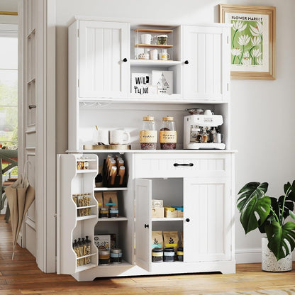 Gizoon Tall Kitchen Storage Cabinet with Door and Shelves White | Kitchen Pantry Cabinet with Storage 67" Large Coffee Bar Hutch with Storage for Dining Room Kitchen and Living Room, Painted