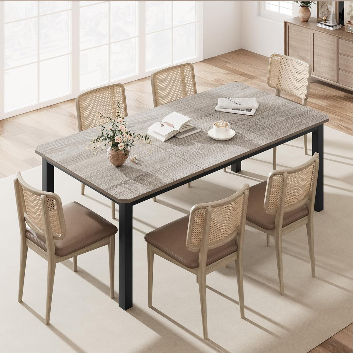 IDEALHOUSE 78.7" Long Rectangle Dining Table for 6-8 People, Industrial Wood Dinner Table (Only Table) (Light Grey)
