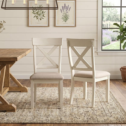 Roundhill Furniture Prato 6-Piece Dining Set, Dining Table with 4 Cross Back Chairs and Bench, Antique White and Distressed Oak Finish