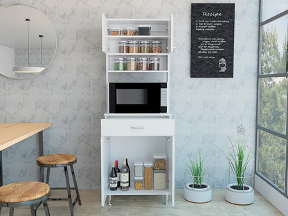 Kitchen Pantry with Countertop, Closed & Open Storage -White