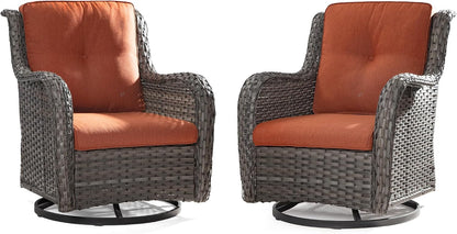 Outdoor Swivel Rocker Patio Chairs Set of 2 - Outdoor Wicker Swivel Glider Chairs 2 Pieces with Olefin Fabric Cushions Suitable for Backyard Deck and Porch(Mixed Grey/Orange)