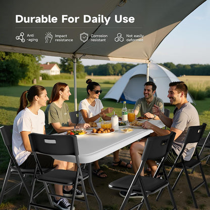 8FT Folding Table Set with 10 Chairs – Heavy-Duty 660 lb Table & 330 lb Chairs, Portable Folding Furniture Bundle for Camping, Parties, Indoor & Outdoor Use