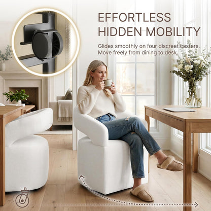 KISLOT Upholstered Dining Chairs Set of 4, Modern Arm Kitchen & Dining Room Chairs with Hidden Casters, Linen Fabric Padded Rolling Chairs, Sturdy Wood Frame, 300 lbs Capacity, Beige