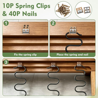 25" Couch Spring Repair Kit, 4Pack Upholstery Spring Seat Repair | for Fixing Sagging Sofa Recliner, 236” Stay Wire/ 4P Springs/ 10P Clips/ 20P Stay Wire Clips/ 40P Nails