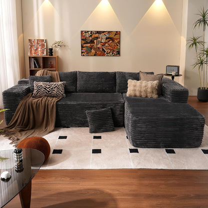 ovios 104" Cloud Couch with L-Shape Chaise,Modern Sectional Modular Sofa with Deep Seat, Upholstered Couches for Living Room Bedroom,No Assembly Required, Grey (Plush Corduroy Fabric)
