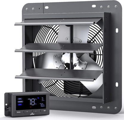 iLiving 12" Wall Mounted Shutter Exhaust Fan, Automatic Shutter, Temperature and Humidity Controls with Variable Speed, 960 CFM at 1600 RPM DC Motor